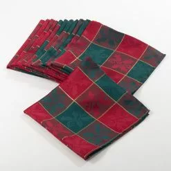 Saro Lifestyle Christmas Holly Plaid Dinner Napkins - Set Of 12