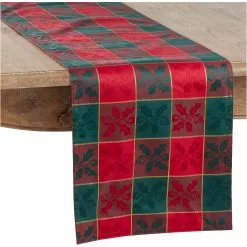 Saro Lifestyle Christmas Holly Plaid 14 X 72 Table Runner