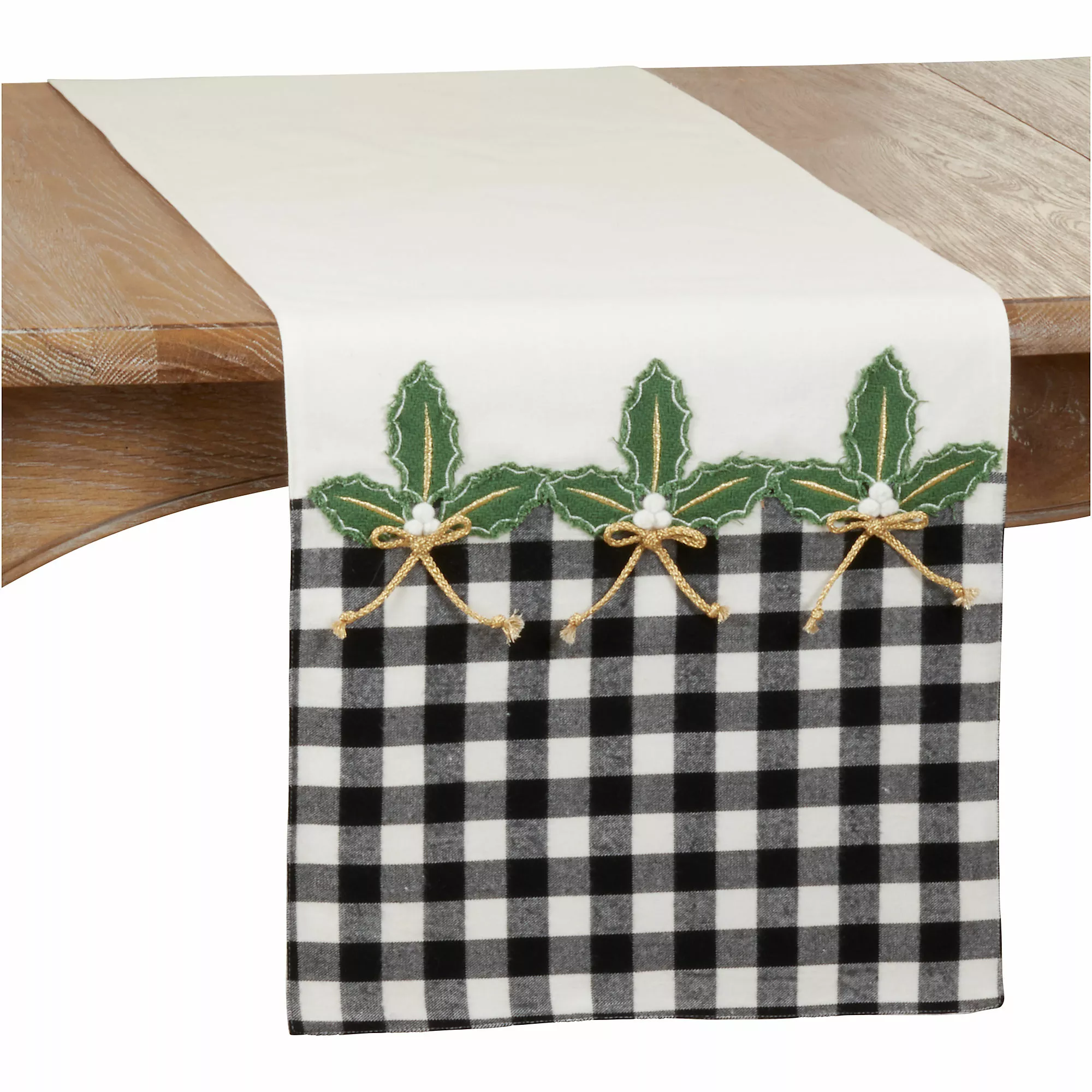 Saro Lifestyle Holly Buffalo Plaid Christmas Table Runner