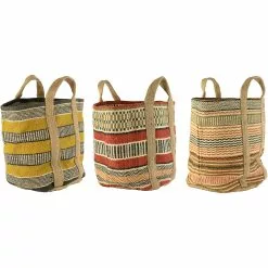 Kalalou Multi Colored Woven Jute Baskets - Set Of 3