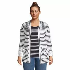 Lands' End Women's Plus Size Supima Micro Modal Striped Open Knit Cardigan