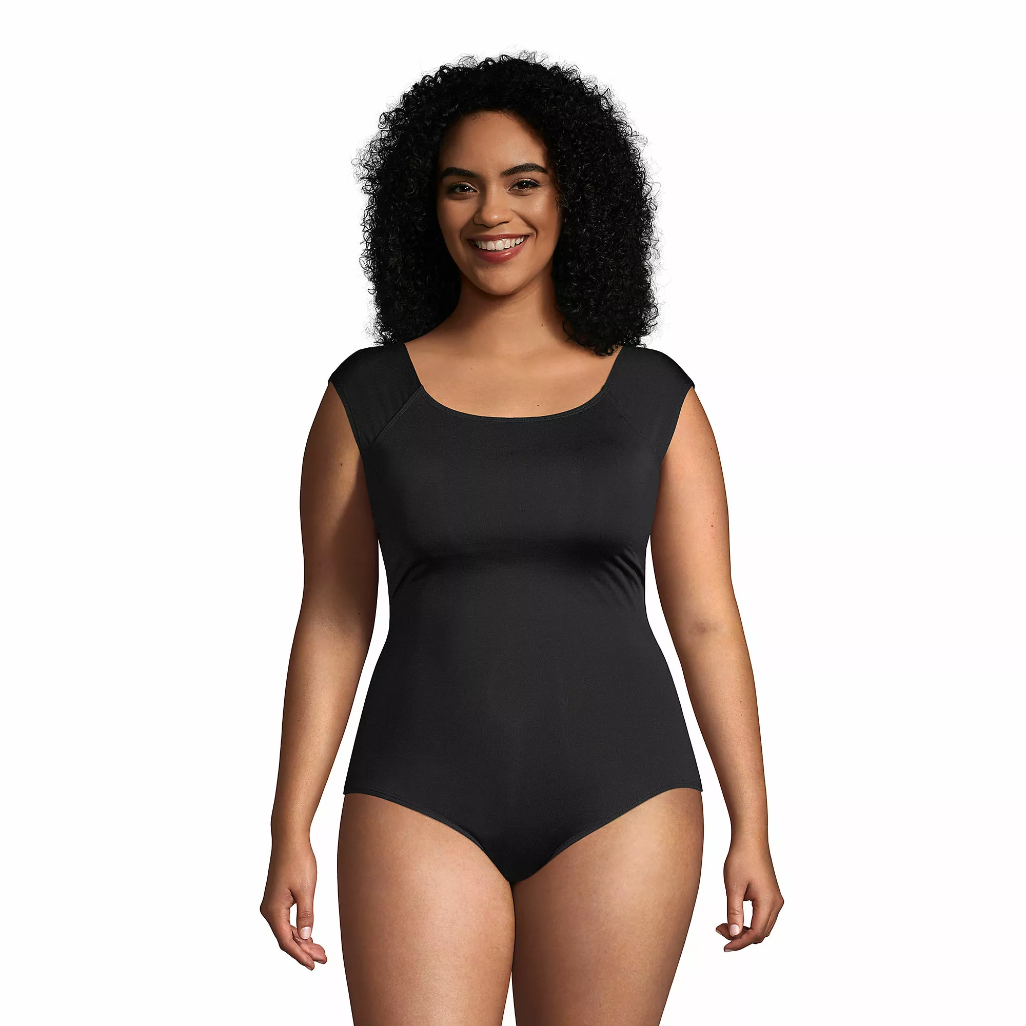 Lands' End Women's Plus Size Chlorine Resistant Tummy Control Cap Sleeve X-Back One Piece Swimsuit - Image 3