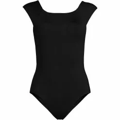 Lands' End Women's Plus Size Chlorine Resistant Tummy Control Cap Sleeve X-Back One Piece Swimsuit