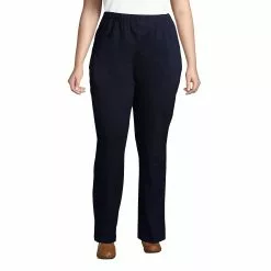 Lands' End Women's Plus Size Sport Knit Denim High Rise Elastic Waist Pull On Pants