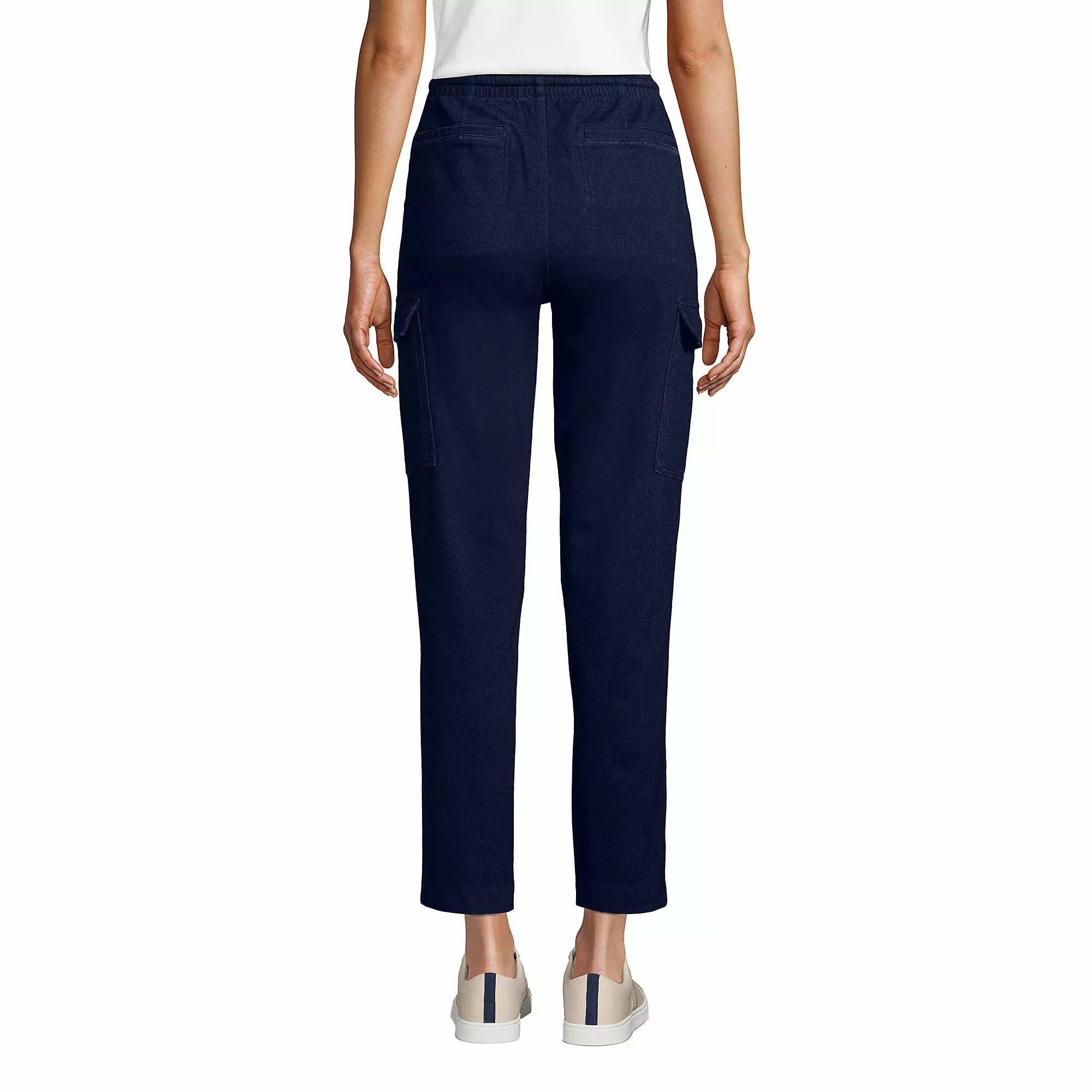 Lands' End Women's Sport Knit Denim High Rise Cargo Ankle Pants - Image 2