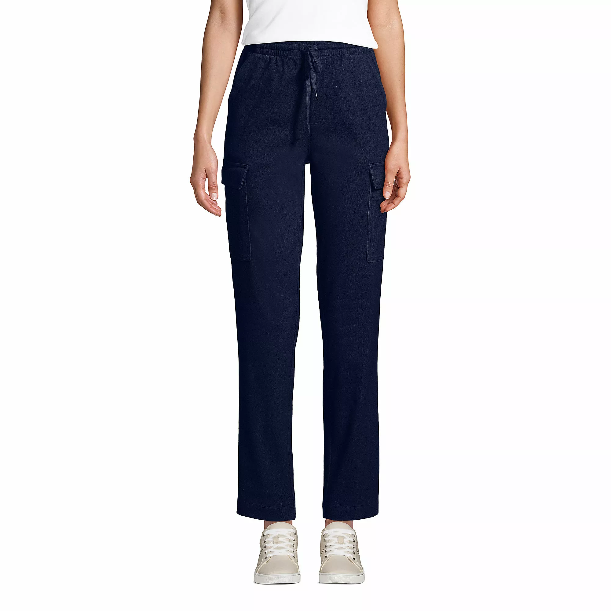 Lands' End Women's Sport Knit Denim High Rise Cargo Ankle Pants