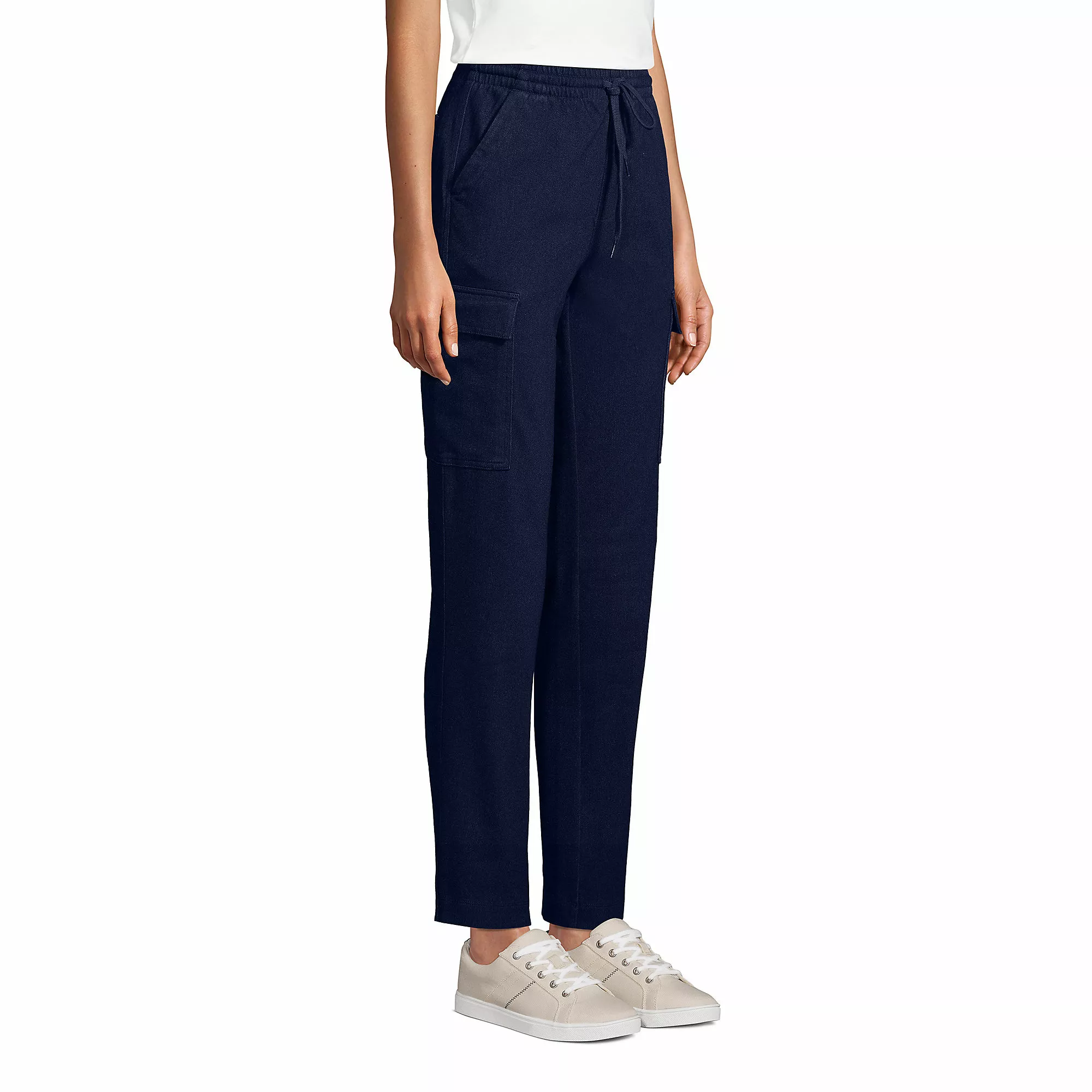 Lands' End Women's Sport Knit Denim High Rise Cargo Ankle Pants - Image 3
