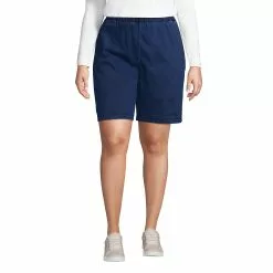 Lands' End Women's Plus Size High Rise Sport Knit Elastic Waist Denim Jean Shorts
