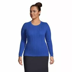 Lands' End Women's Plus Size Cotton Modal Long Sleeve Textured Stitch Pullover Sweater