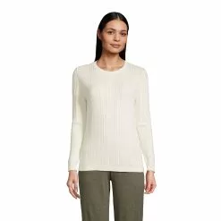 Lands' End Women's Cotton Modal Long Sleeve Textured Stitch Pullover Sweater