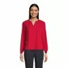 Lands' End Women's Shirred Long Sleeve Split Neck Blouse