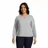 Lands' End Women's Plus Size Shirred Long Sleeve Split Neck Blouse