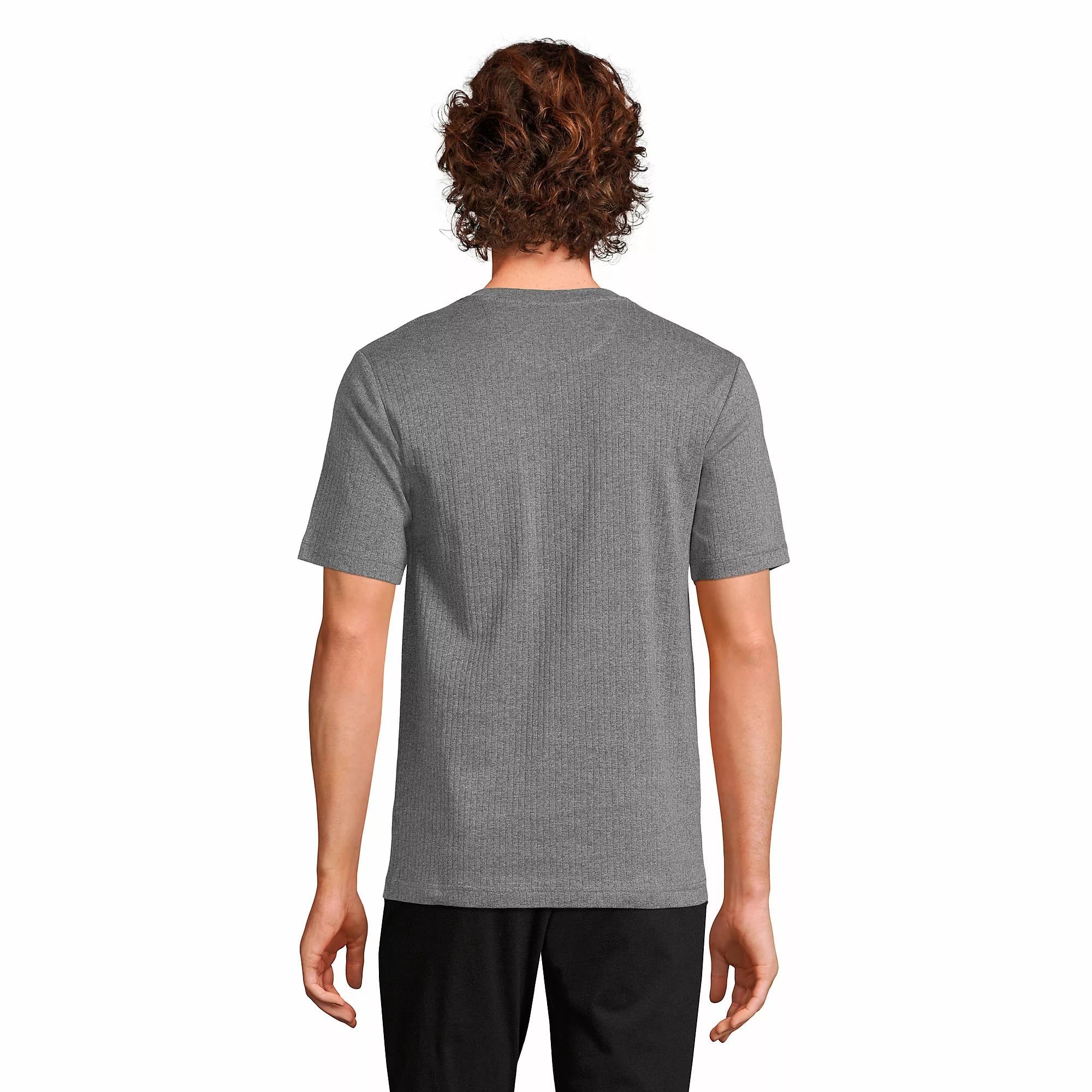 Lands' End Men's Knit Rib Short Sleeve Henley Pajama Shirt - Image 2
