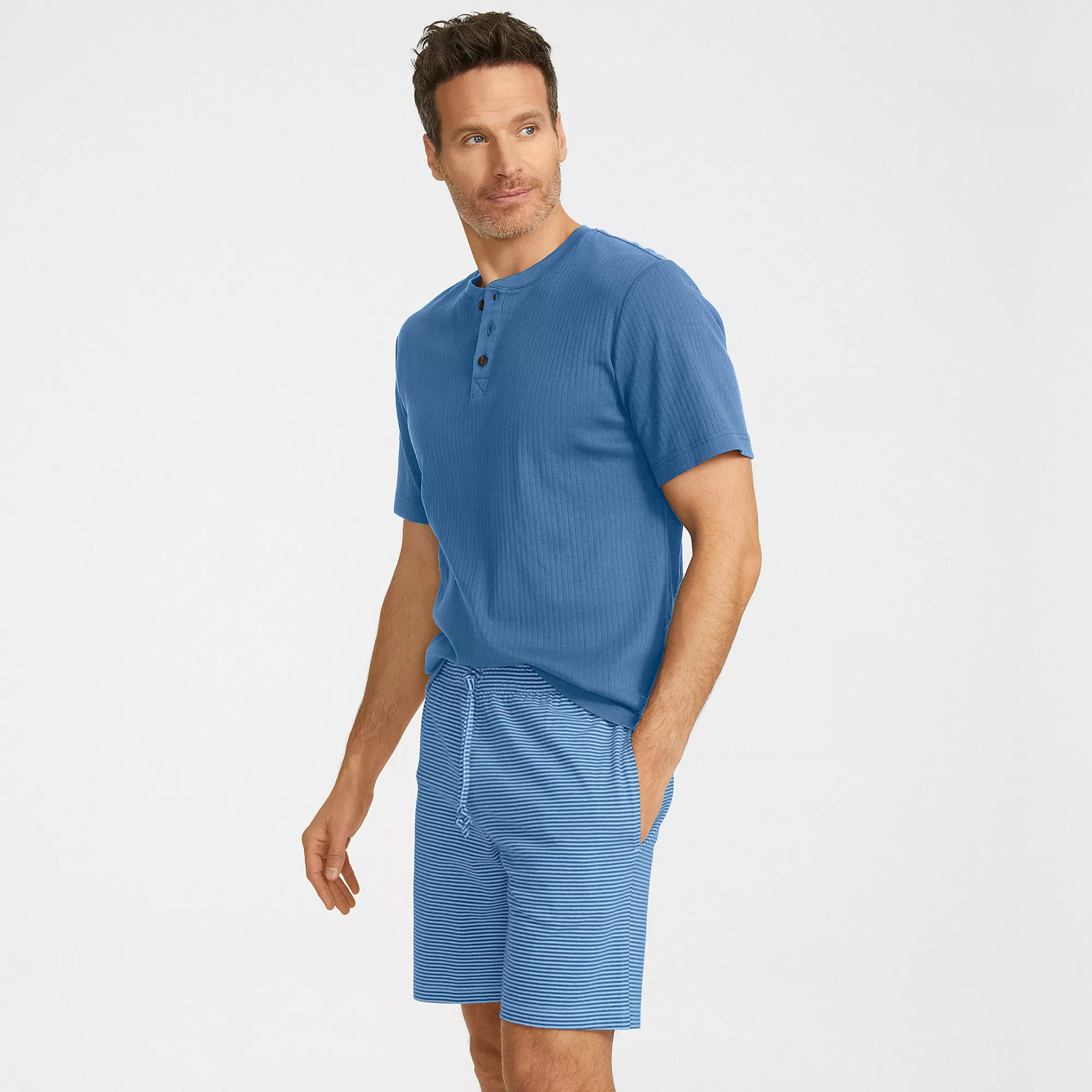 Lands' End Men's Knit Rib Short Sleeve Henley Pajama Shirt - Image 6