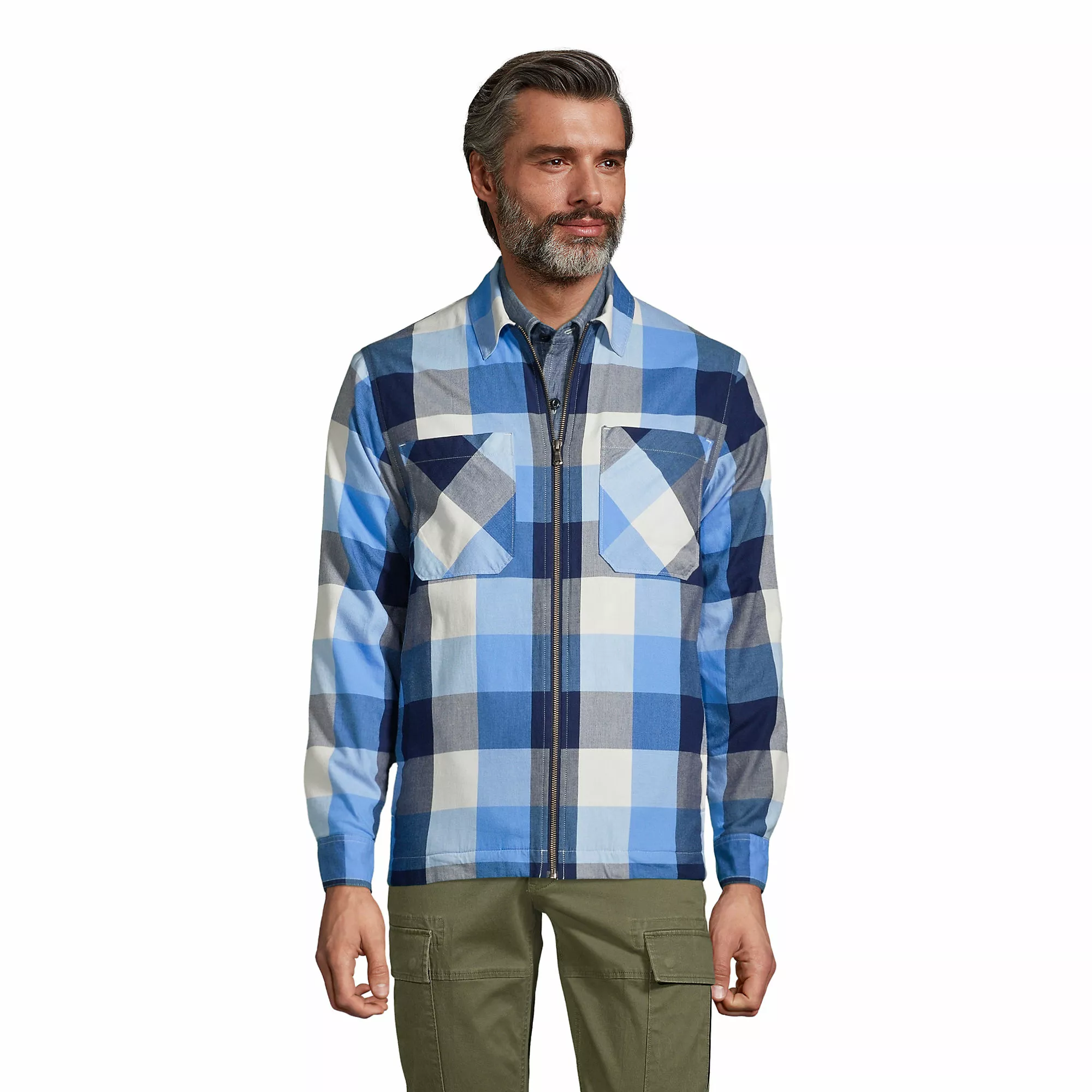 Lands' End Men's Waffle-Lined Flannel Shirt Jacket