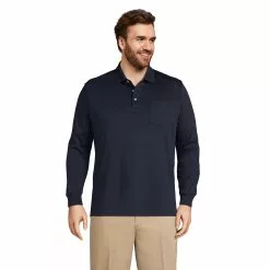 Lands' End Men's Big And Tall Long Sleeve Super Soft Supima Polo Shirt With Pocket