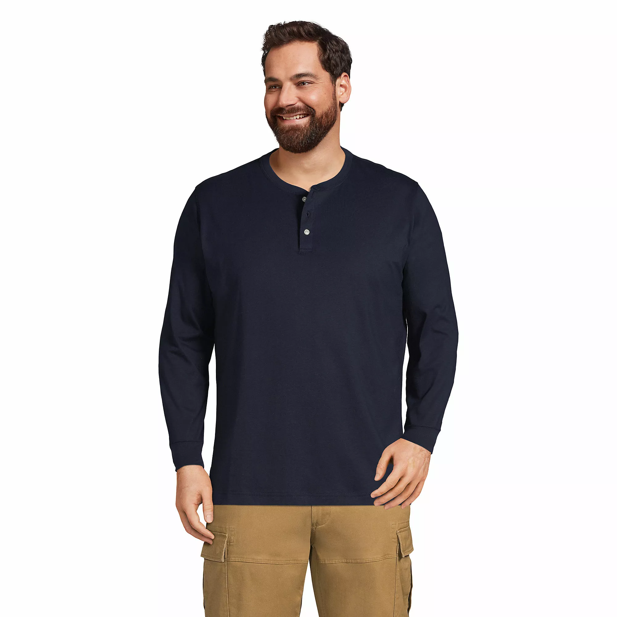 Lands' End Men's Big And Tall Super-T Long Sleeve Henley Shirt