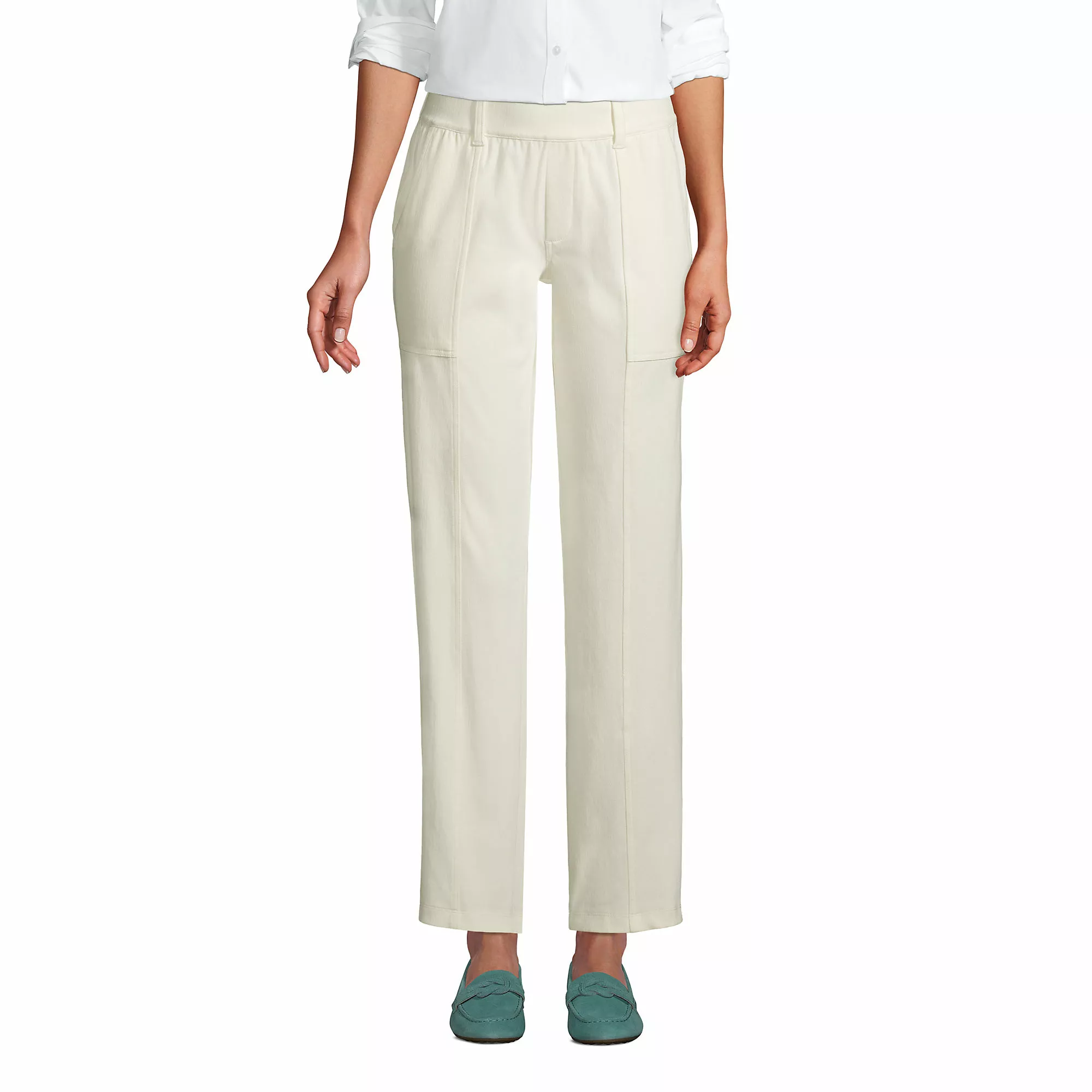 Lands' End Women's Petite Starfish Mid Rise Elastic Waist Pull On Utility Jean Ankle Pants