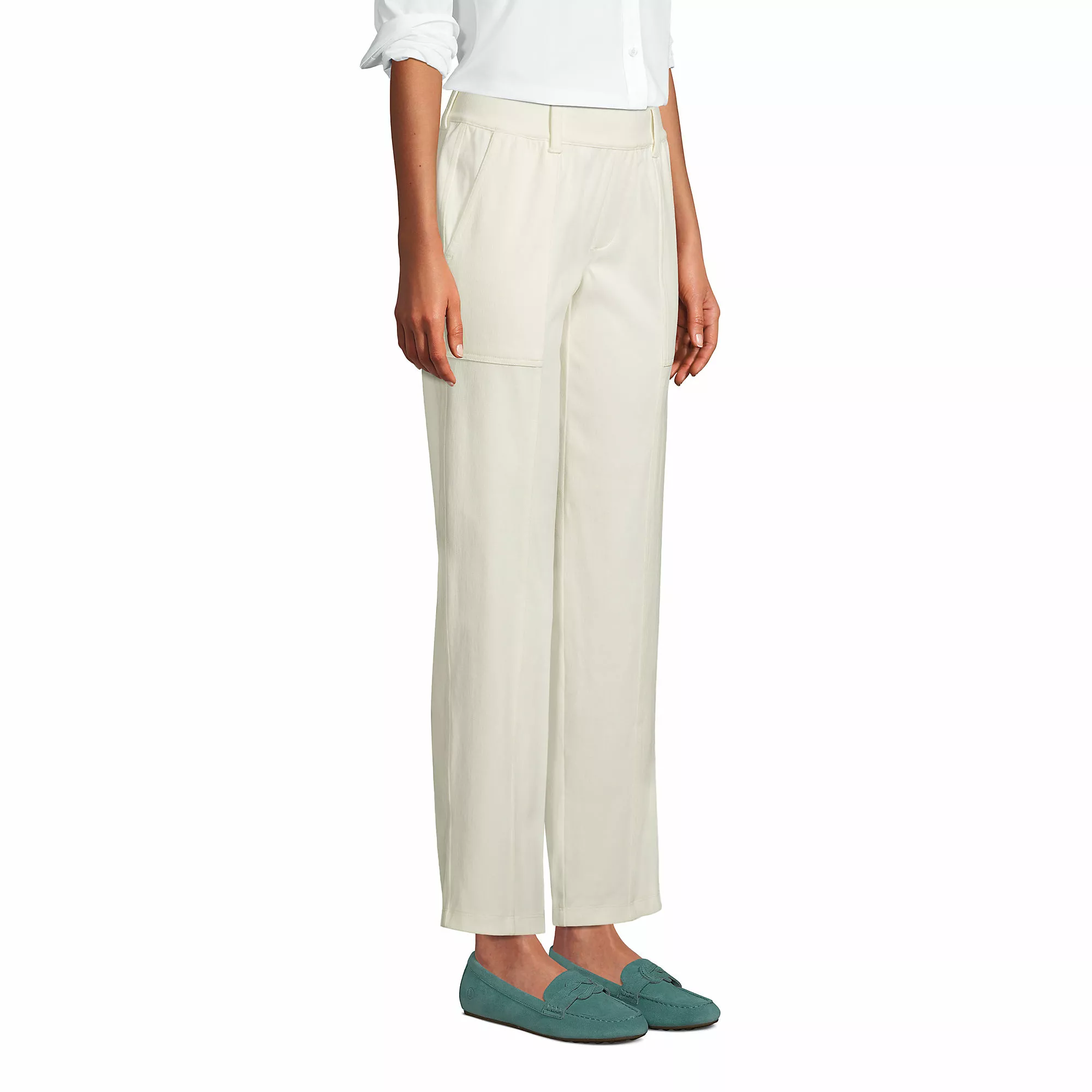 Lands' End Women's Petite Starfish Mid Rise Elastic Waist Pull On Utility Jean Ankle Pants - Image 3