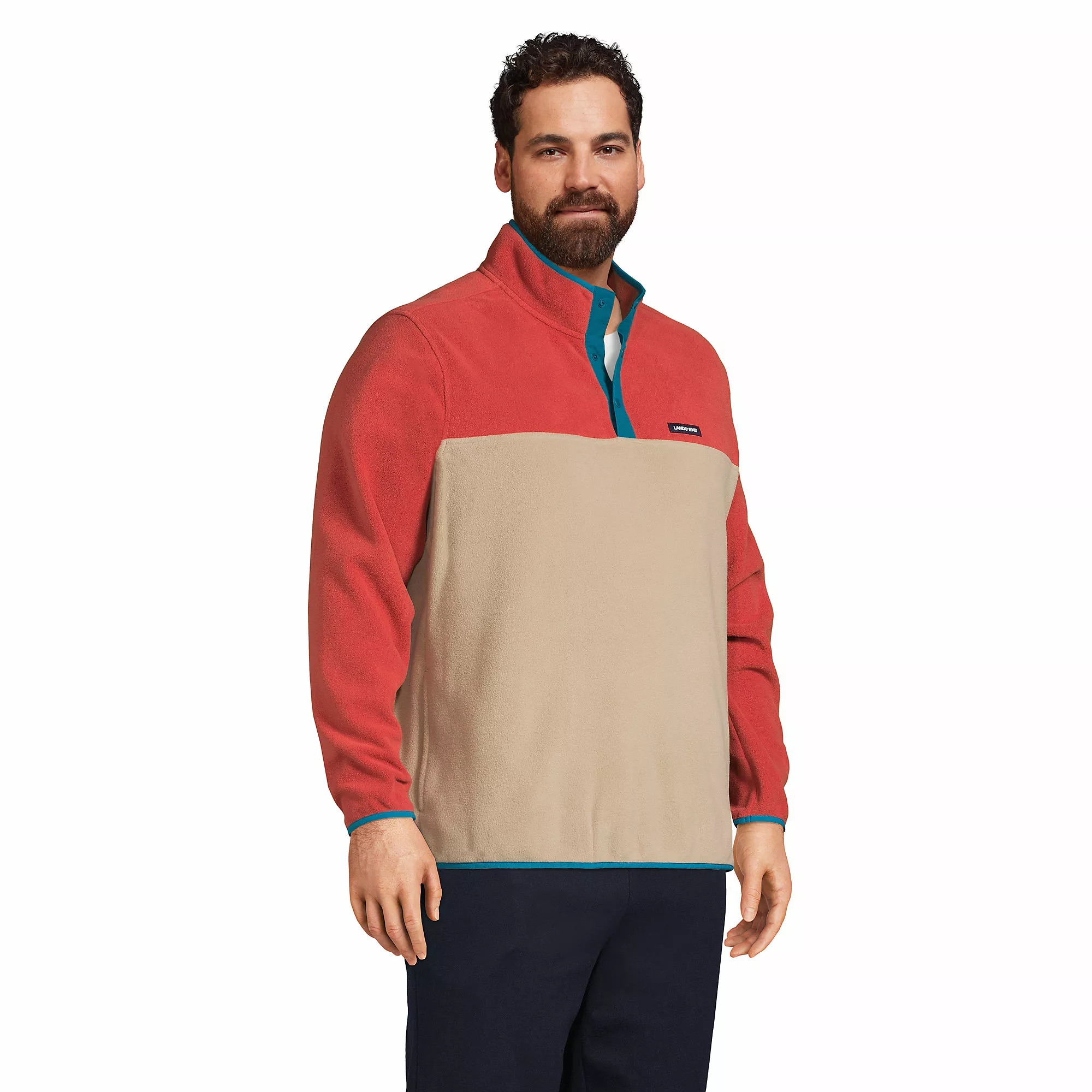 Lands' End Men's Big And Tall Heritage Fleece Snap Neck Pullover - Image 3