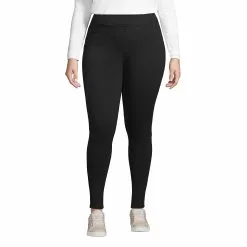 Lands' End Women's Plus Size High Rise Serious Sweats Fleece Lined Pocket Leggings