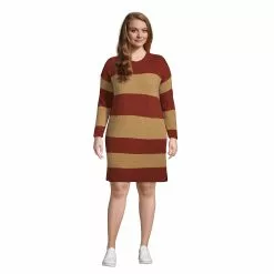 Lands' End Women's Plus Size Lounge Crew Neck Slounge Dress - Stripe