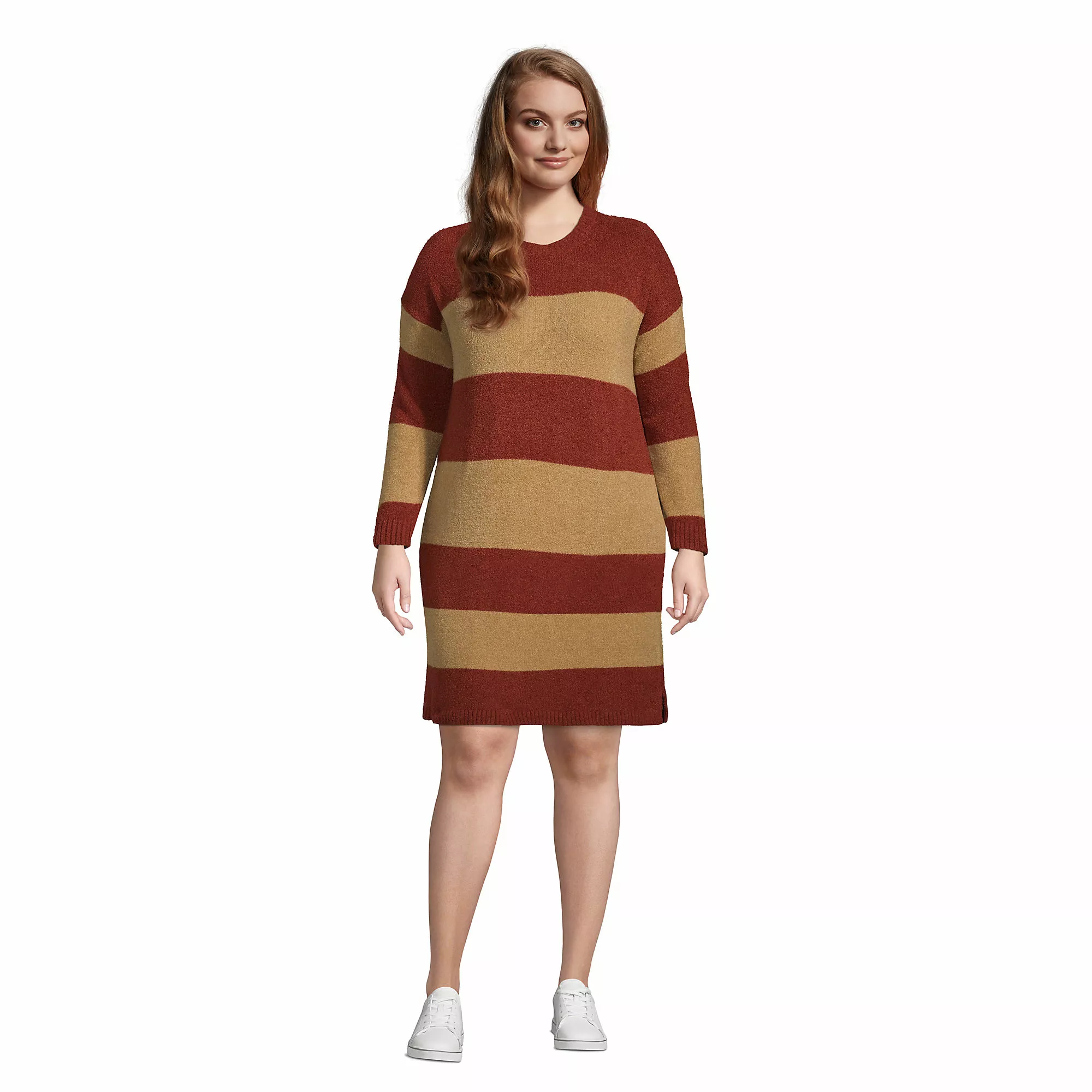 Lands' End Women's Plus Size Lounge Crew Neck Slounge Dress - Stripe