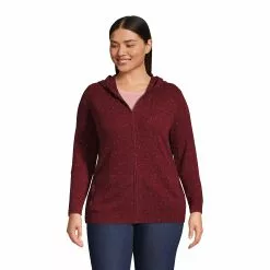 Lands' End Women's Plus Size Cashmere Front Zip Hoodie Sweater