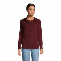 Lands' End Women's Cashmere Front Zip Hoodie Sweater