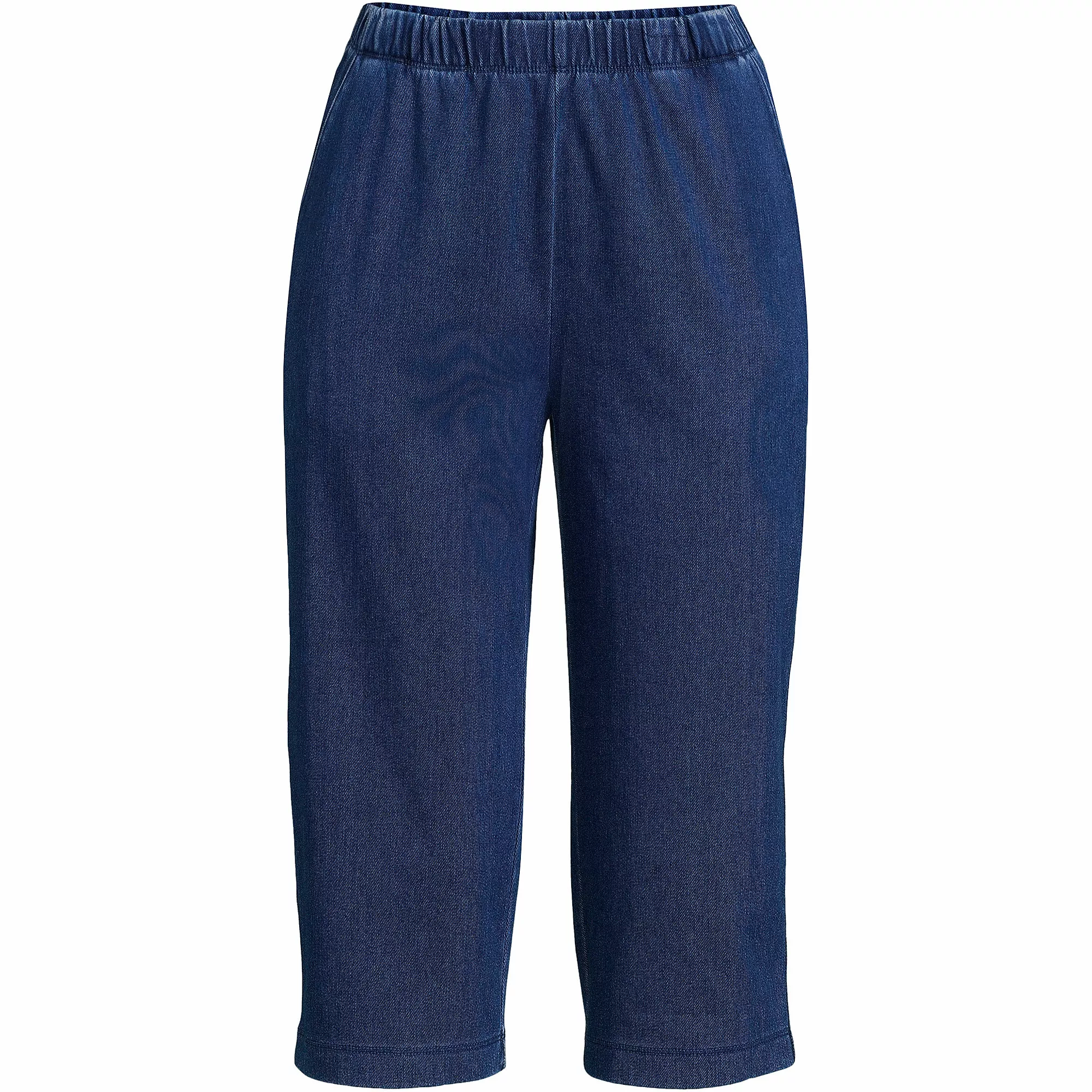 Lands' End Women's Plus Size Sport Knit Denim High Rise Elastic Waist Pull On Capri Pants - Image 5