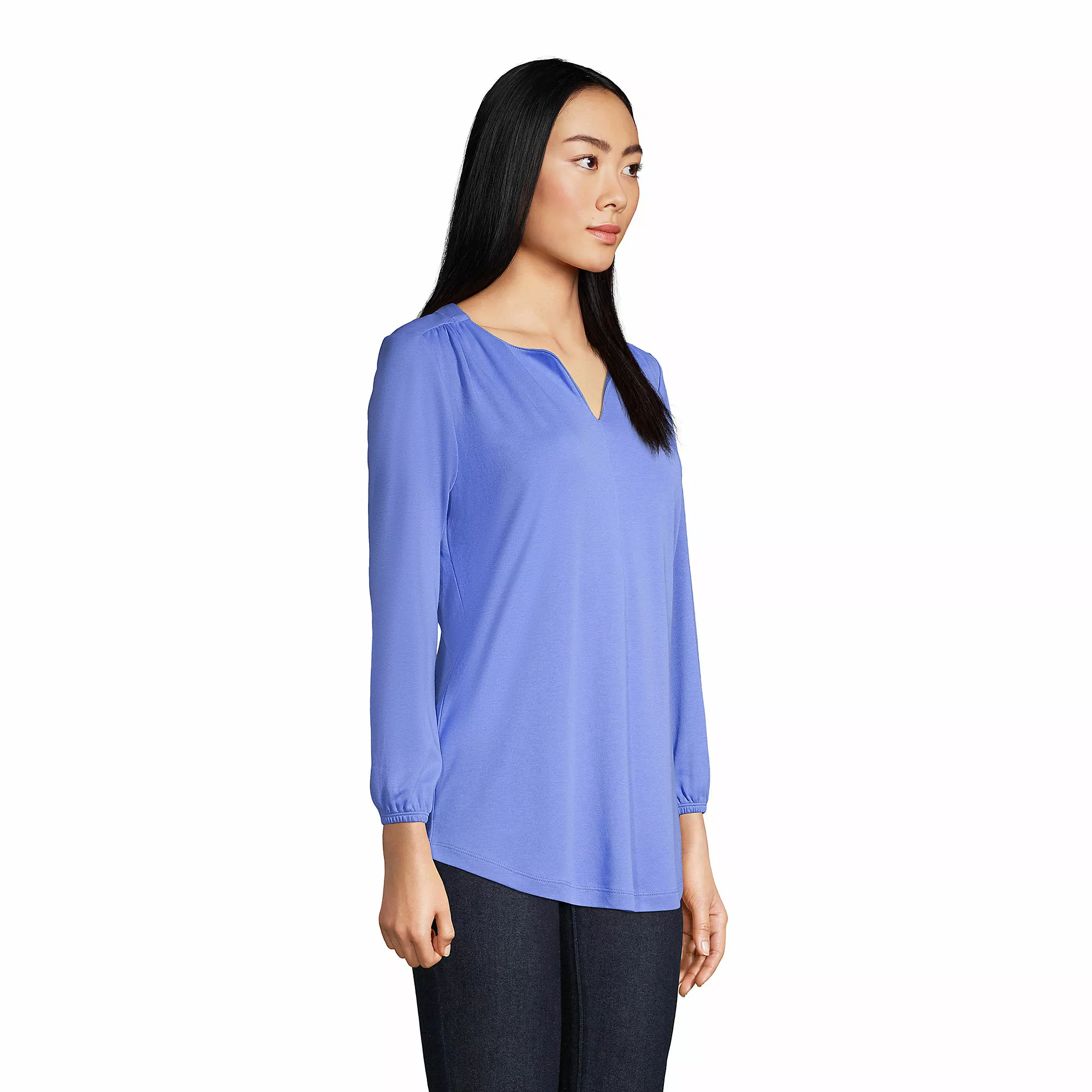 Lands' End Women's Supima Micro Modal 3/4 Sleeve Split Neck Tunic - Image 3