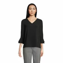Lands' End Women's 3/4 Flutter Sleeve Crepe Blouse