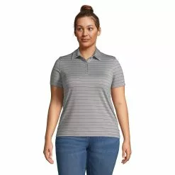 Lands' End Women's Plus Size Rapid Dry Short Sleeve Striped Polo Shirt