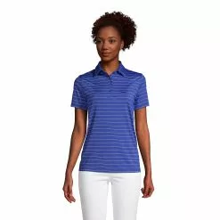 Lands' End Women's Rapid Dry Short Sleeve Striped Polo Shirt