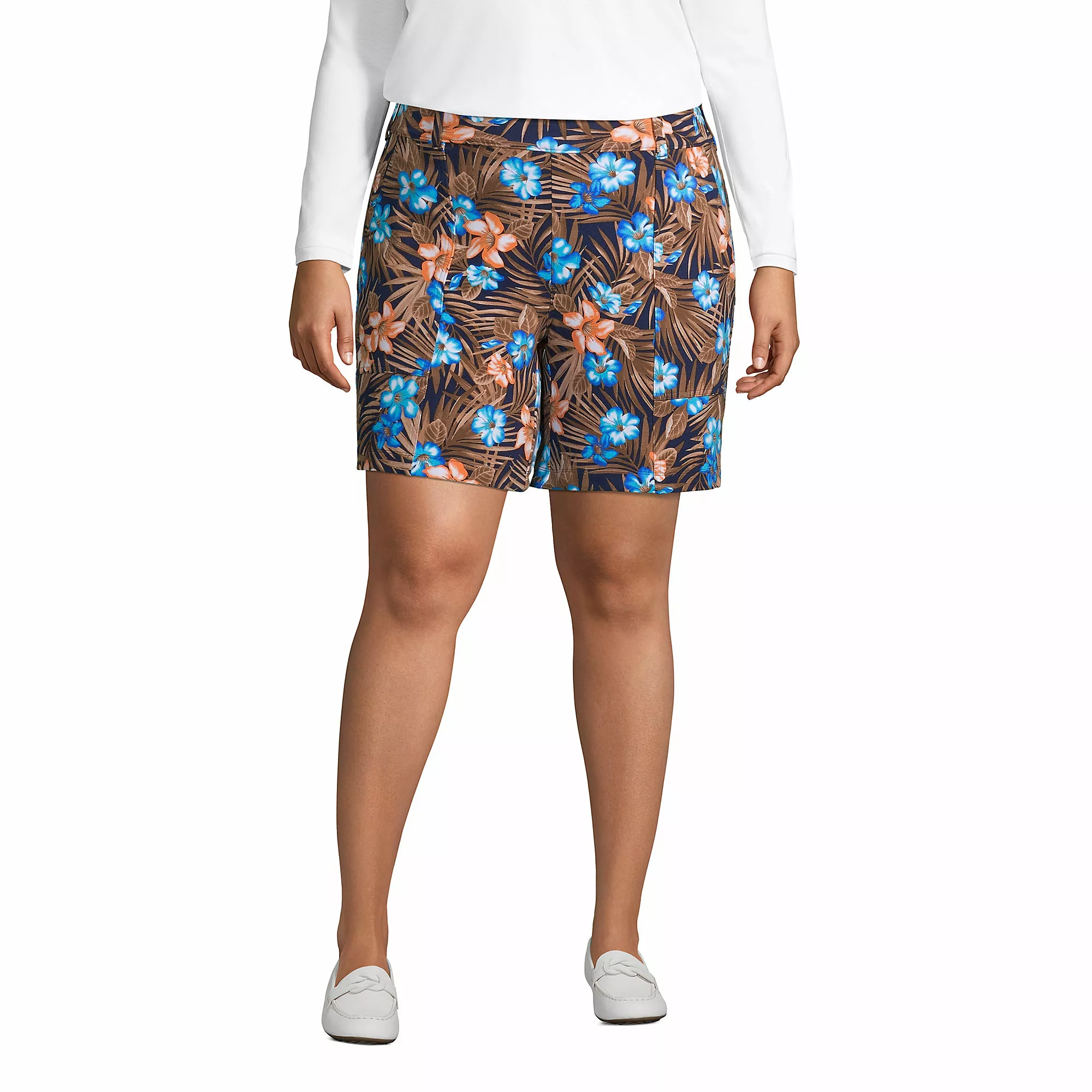 Lands' End Women's Plus Size Mid Rise Starfish Knit 7" Utility Shorts
