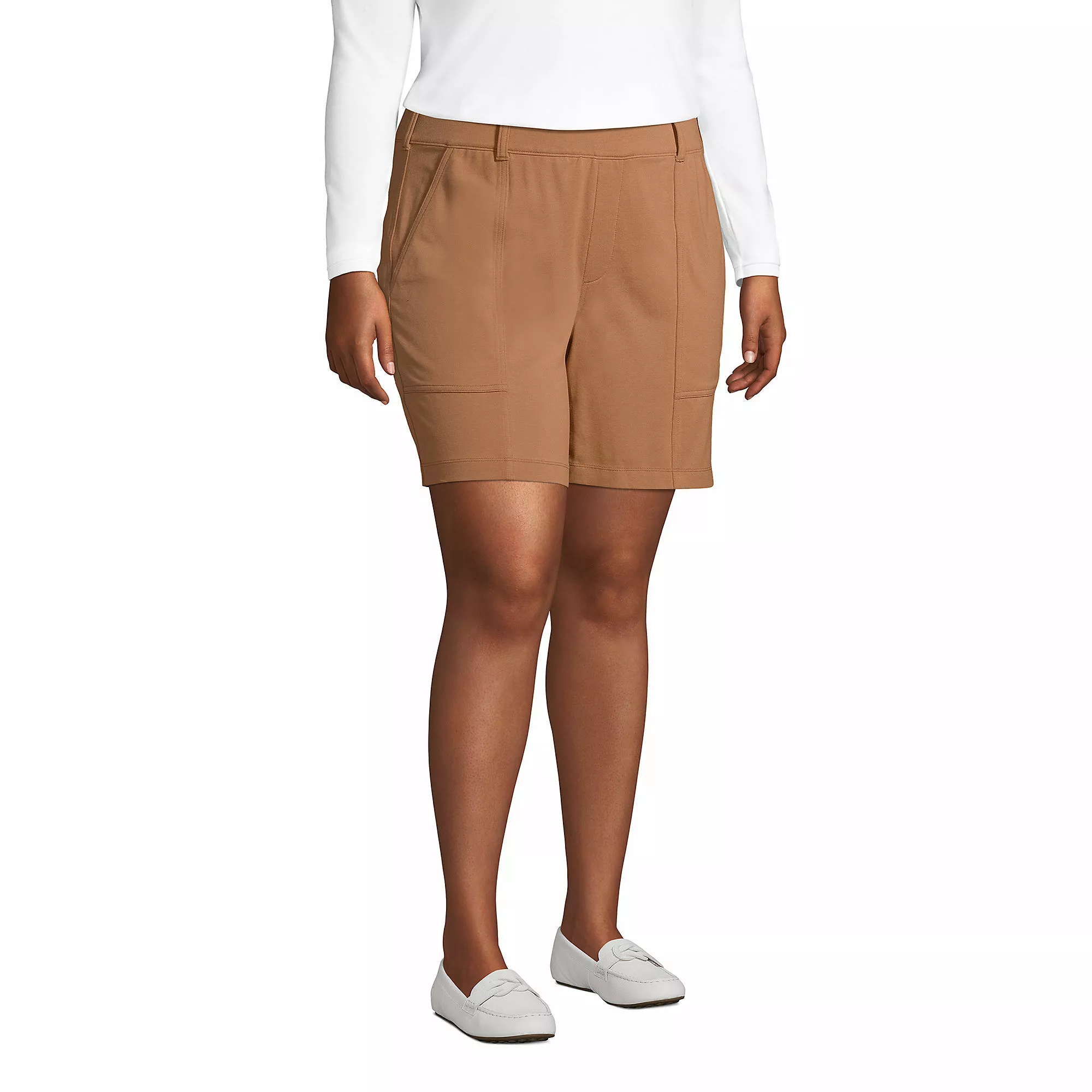 Lands' End Women's Plus Size Mid Rise Starfish Knit 7" Utility Shorts - Image 3