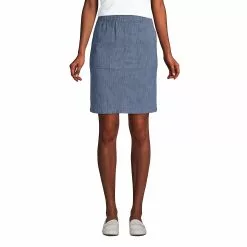 Lands' End Women's Mid Rise Elastic Waist Pull On Knockabout Chambray Skort
