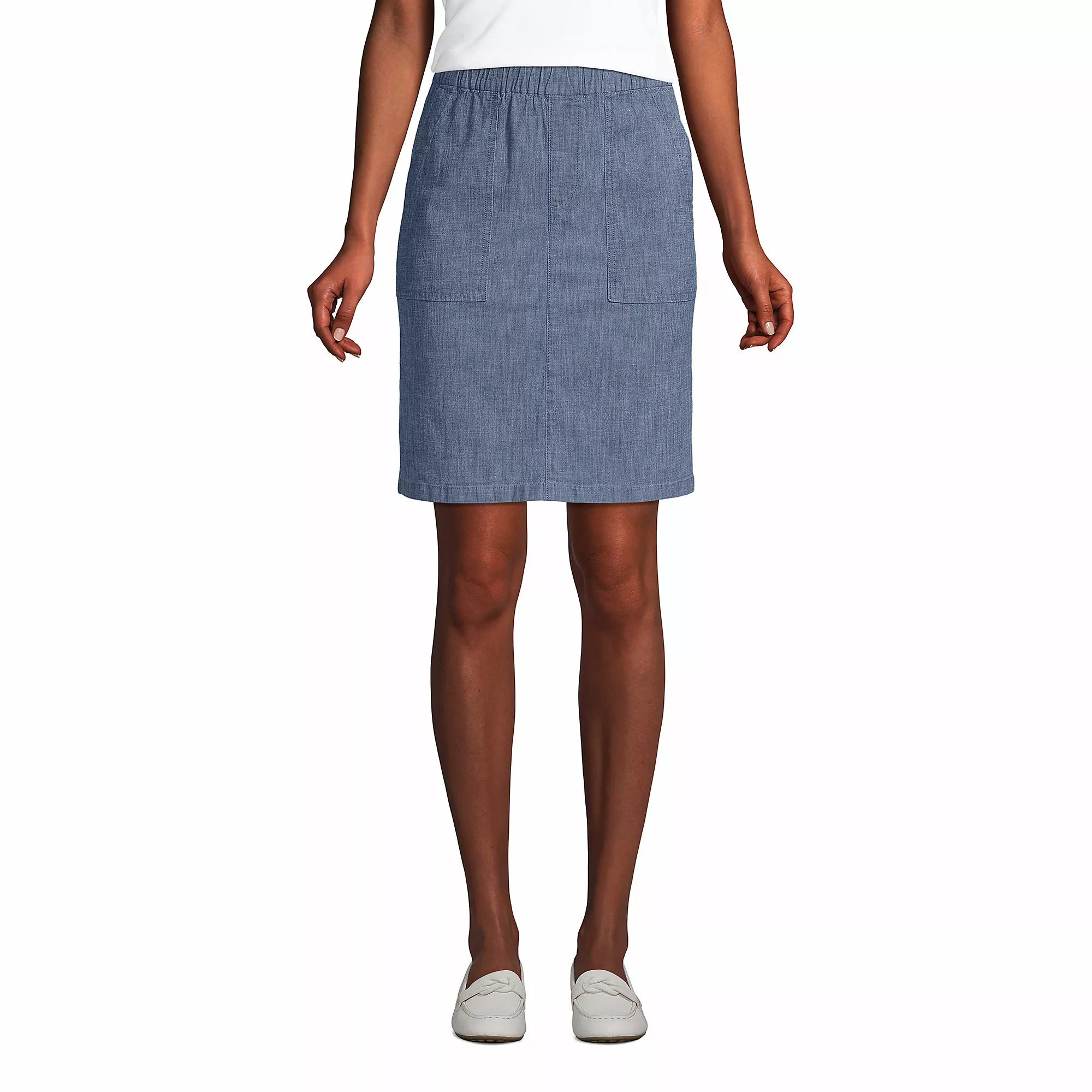 Lands' End Women's Mid Rise Elastic Waist Pull On Knockabout Chambray Skort