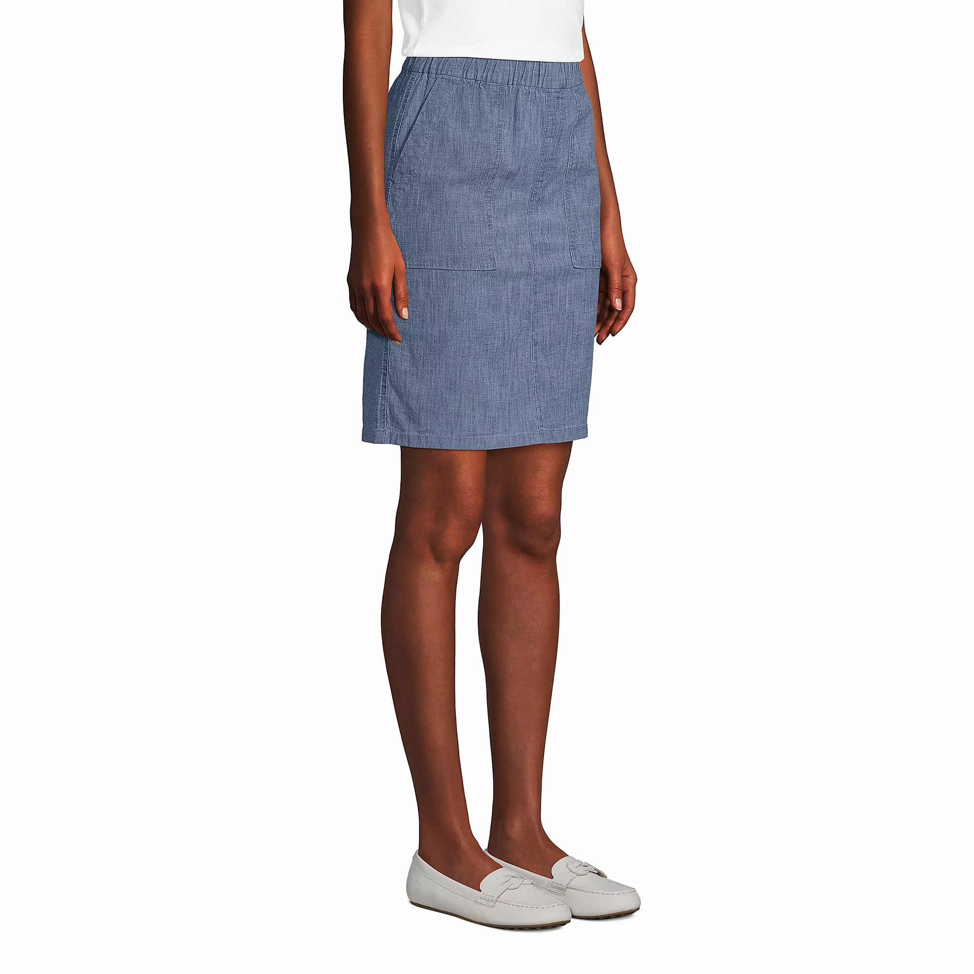 Lands' End Women's Mid Rise Elastic Waist Pull On Knockabout Chambray Skort - Image 3