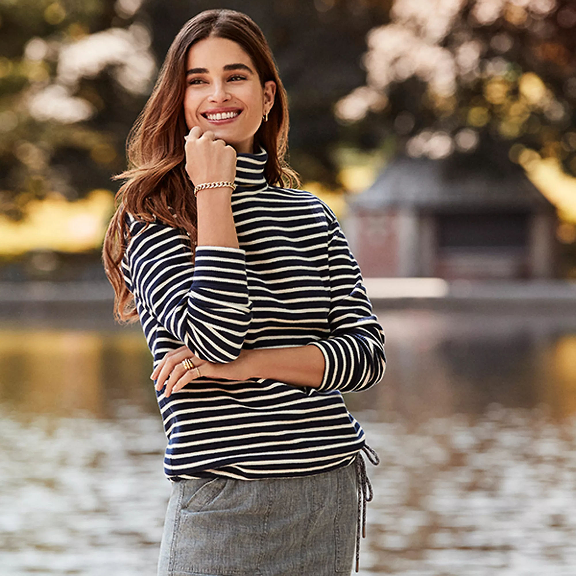 Lands' End Women's Mid Rise Elastic Waist Pull On Knockabout Chambray Skort - Image 6