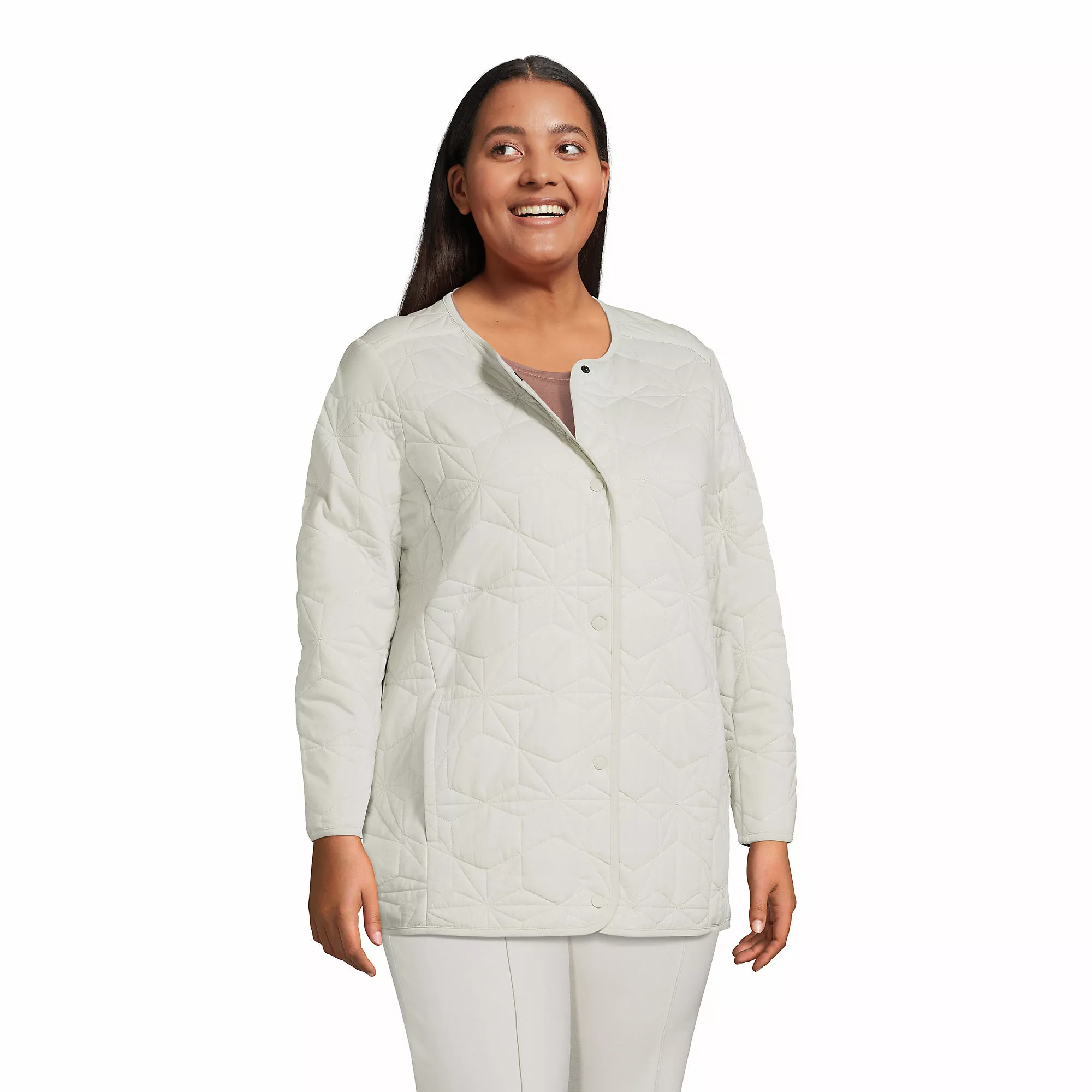 Lands' End Women's Plus Size Cotton Quilted Long Insulated Jacket - Image 3