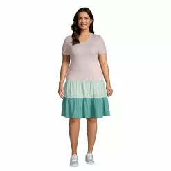 Lands' End Women's Plus Size Short Sleeve Tiered Dress
