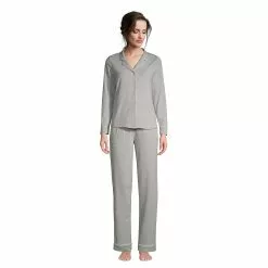 Lands' End Women's Comfort Knit Pajama Set Long Sleeve Top And Pants