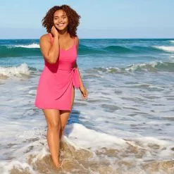 Lands' End Women's Plus Size Chlorine Resistant Sweetheart Swim Dress One Piece Swimsuit Adjustable Straps