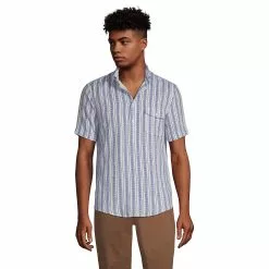 Lands' End Men's Short Sleeve Linen Popover Shirt