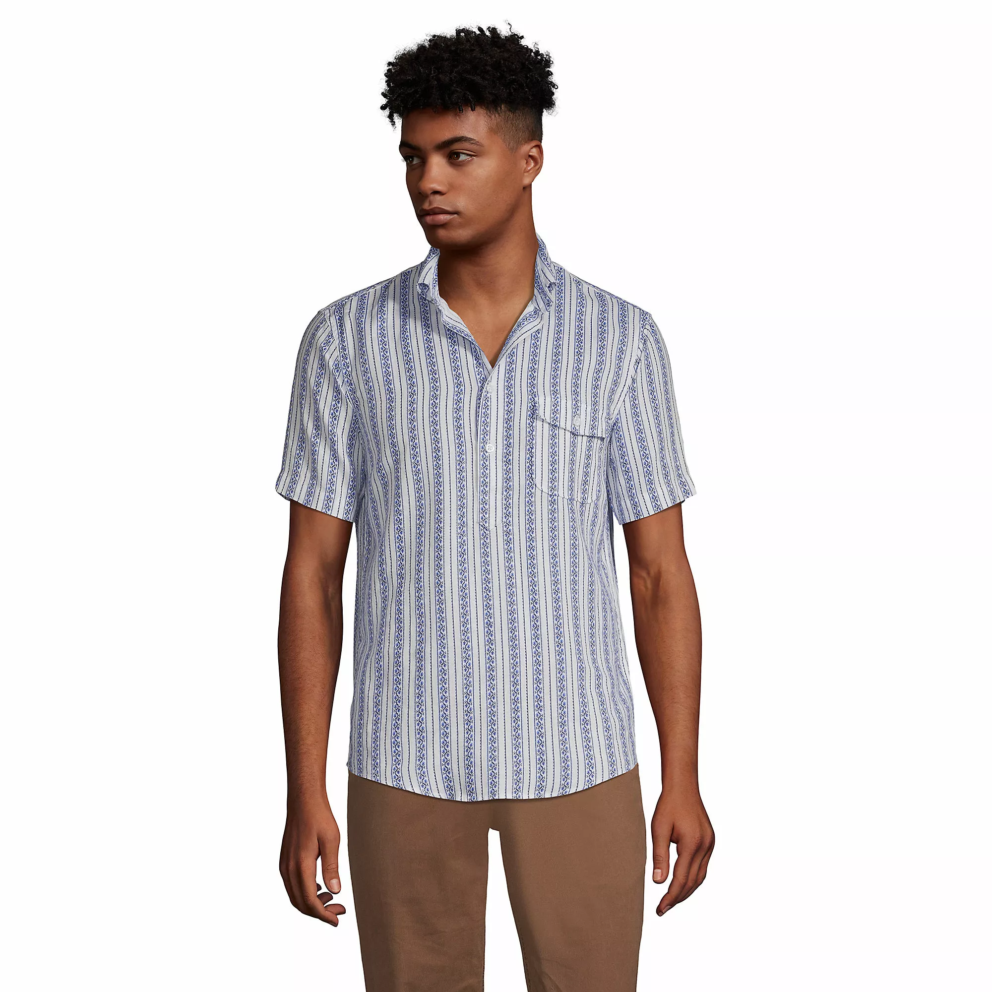 Lands' End Men's Short Sleeve Linen Popover Shirt