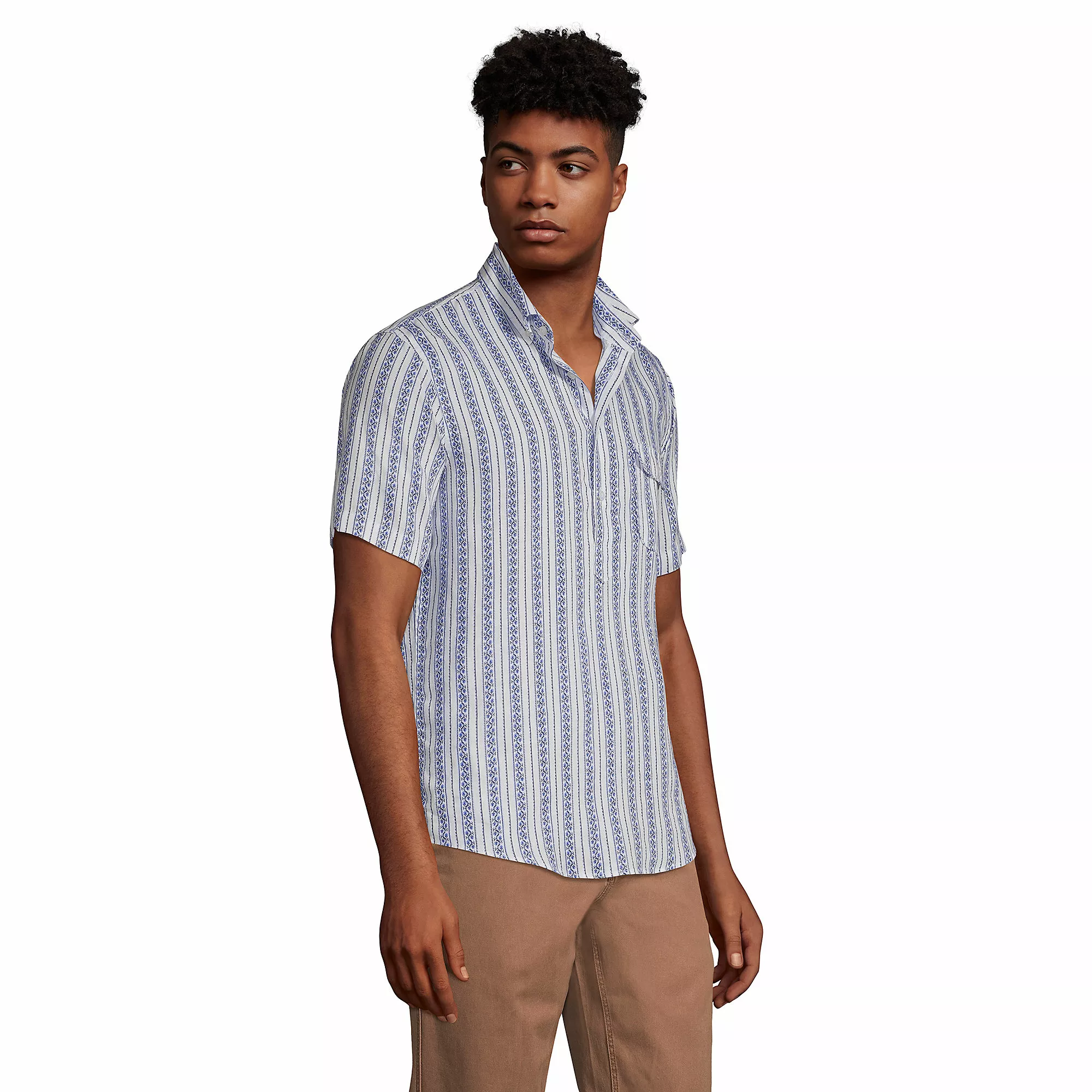 Lands' End Men's Short Sleeve Linen Popover Shirt - Image 3