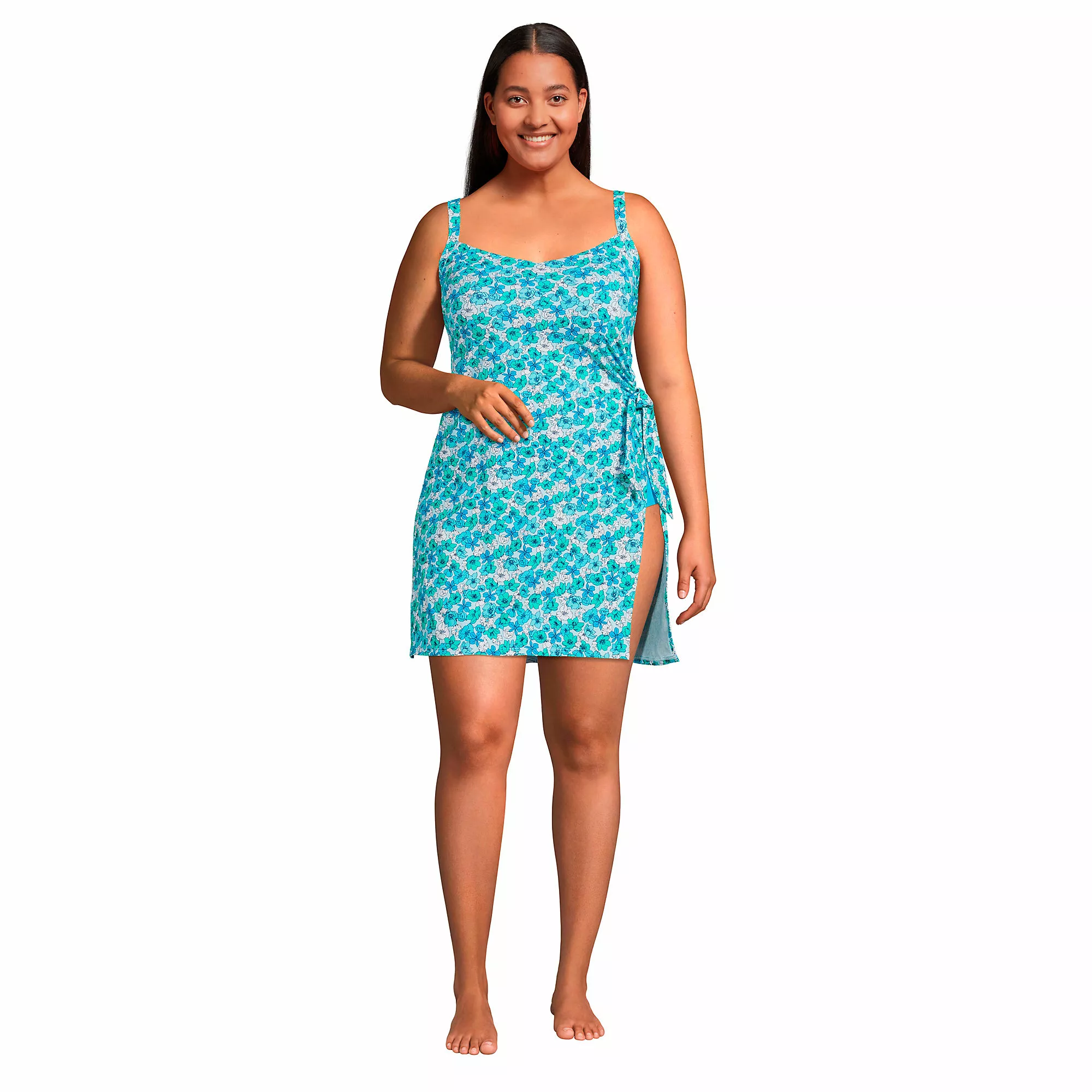 Lands' End Women's Plus Size Chlorine Resistant Sweetheart Swim Dress One Piece Swimsuit Adjustable Straps - Image 3