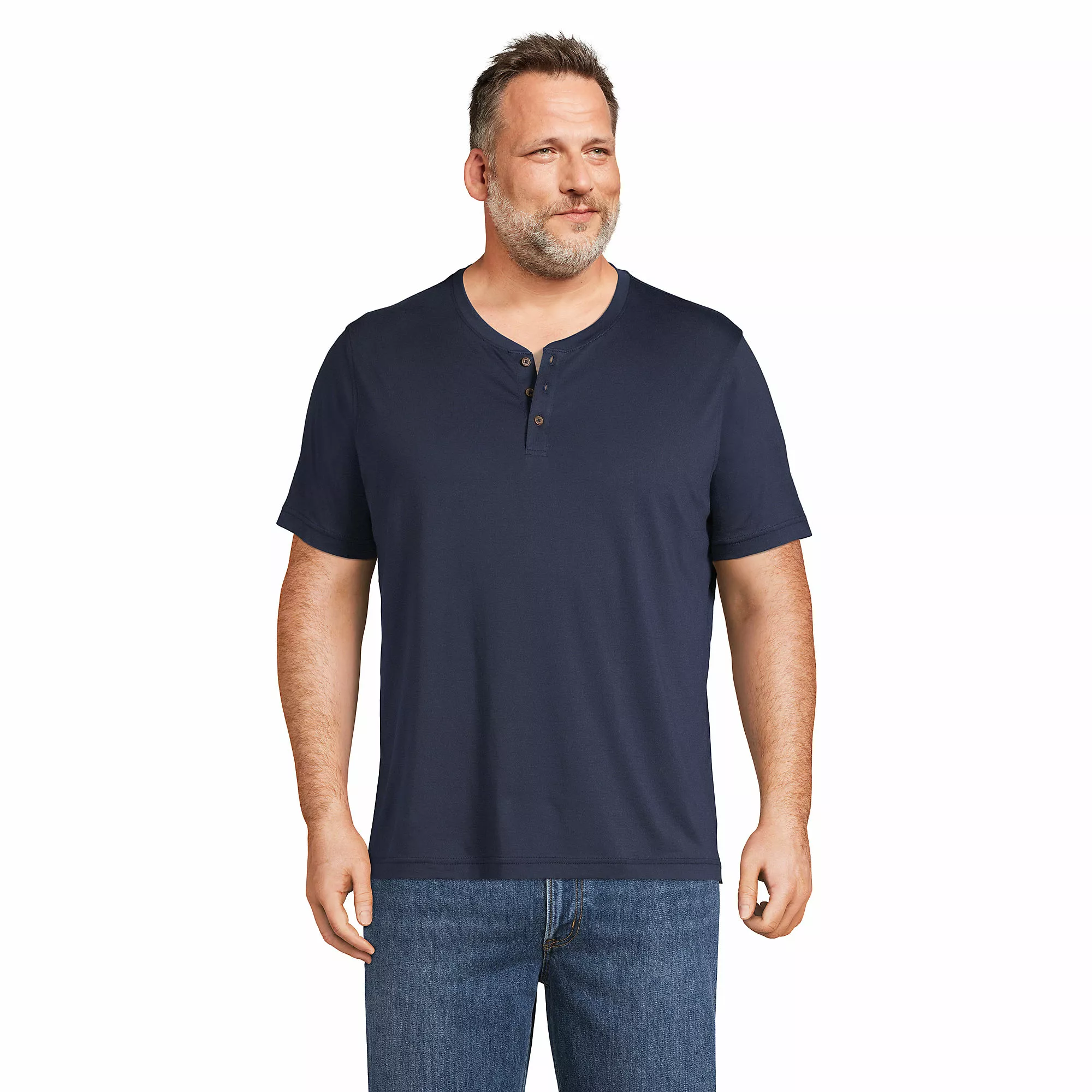 Lands' End Men's Big And Tall Short Sleeve Supima Jersey Henley