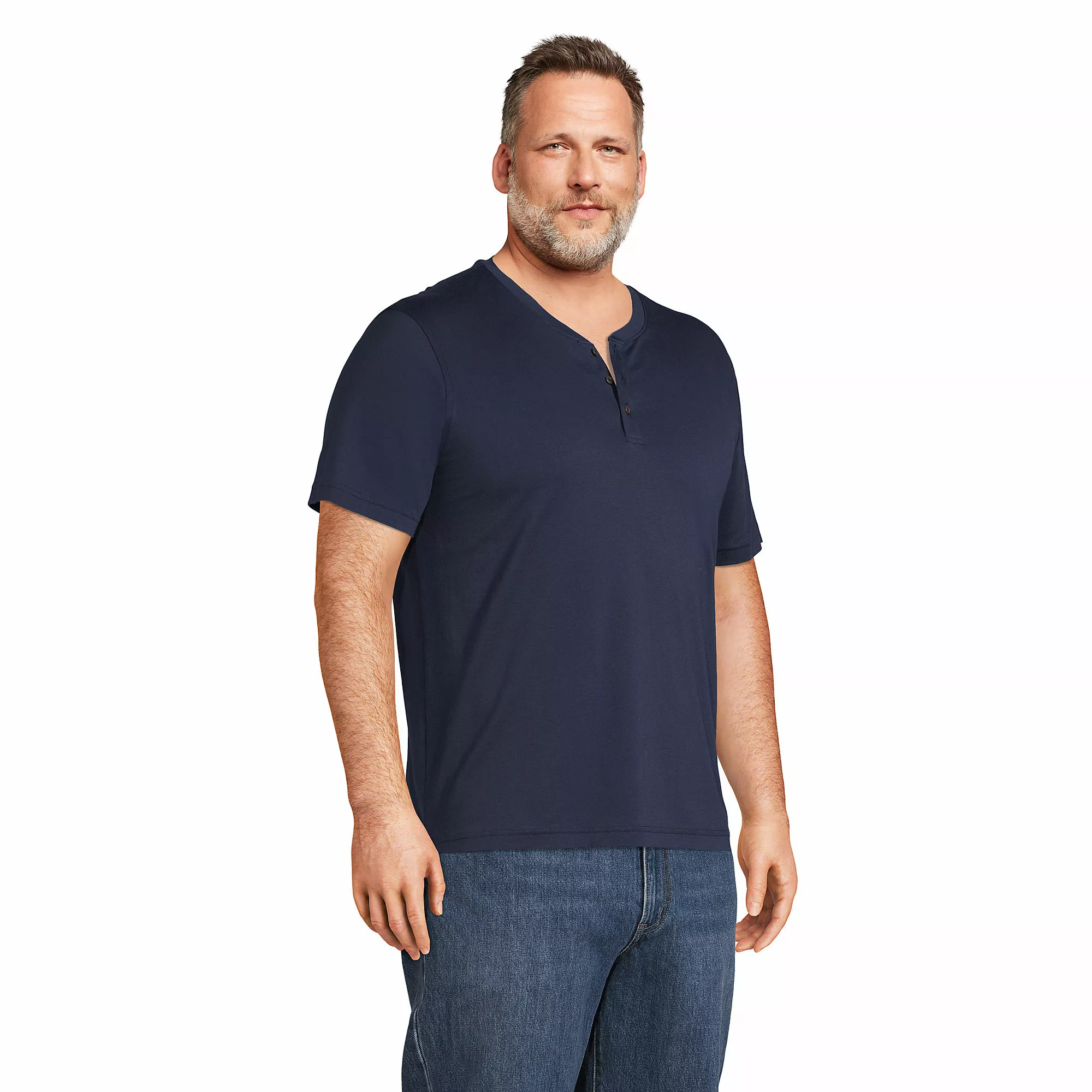 Lands' End Men's Big And Tall Short Sleeve Supima Jersey Henley - Image 2